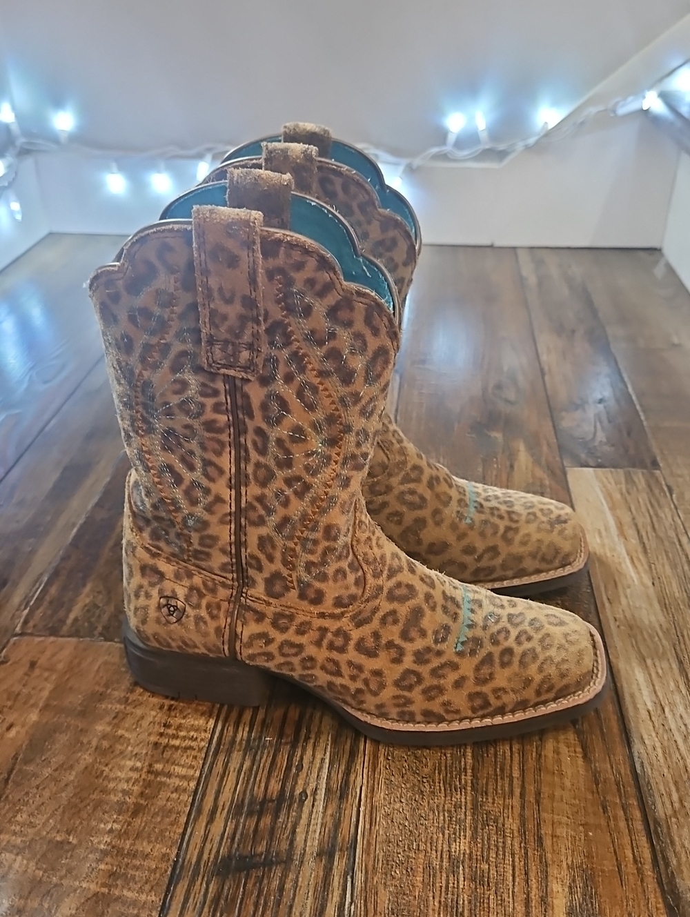 Ariat Leather Girls Square Toe Leopard Cowboy Boots- Wiggle Room Interior